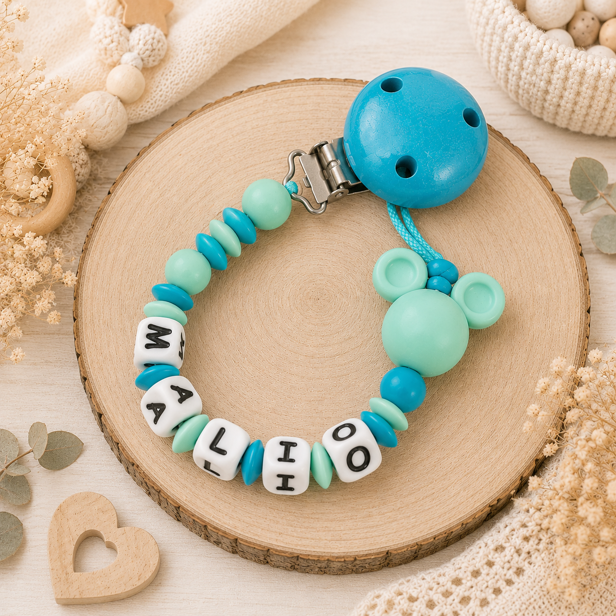 Personalisierte Schnullerkette mit Namen -Panda -Baby Junge -Geschenk