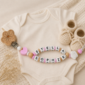 Schnullerkette mit Namen & Doppelnamen Mädchen | Personalisiert aus Holz & Silikon | Baby Geschenk zur Geburt & Taufe
