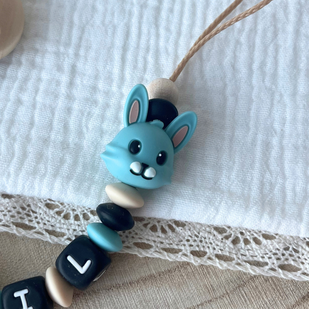 Schnullerkette mit Namen Junge - personalisiert  - Hase - Geschenk zur Geburt, Taufe, oder Babyparty