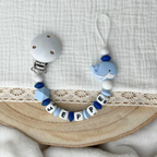 Personalisierte Schnullerkette mit Namen & Wal-Motiv in Blau-Weiß – Babygeschenk zur Geburt