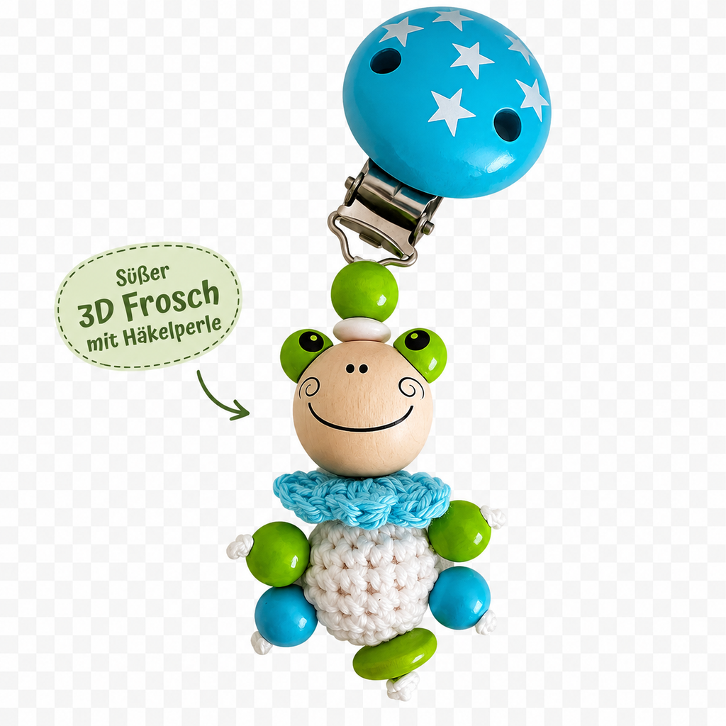 Personalisierte Schnullerkette mit Namen -Frosch -Baby Junge -Geschenk