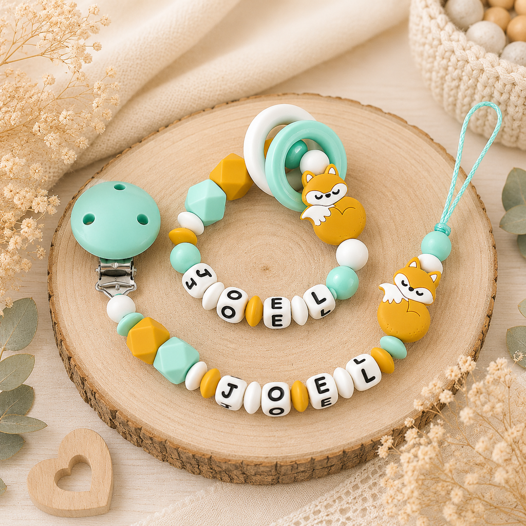 Schnullerkette & Greifling mit Namen - personalisiert - Baby Junge - Geschenk