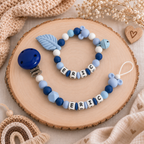 3er Set mit Namen Maus | Schnullerkette, Greifring & Kinderwagenkette