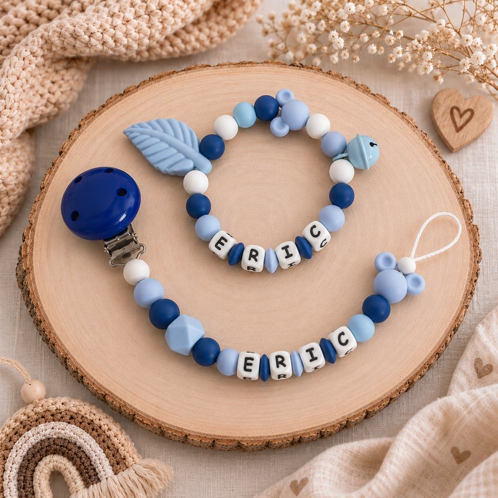 Personalisierte Schnullerkette mit Namen - Maus | Geschenk zur Geburt