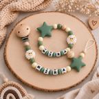 3er Set mit Namen 3D Schaf | Schnullerkette, Greifring & Kinderwagenkette