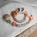 3er Set – Personalisierte Schnullerkette, Greifling & Kinderwagenkette - Blume - Baby Mädchen