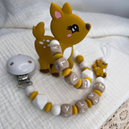 3er Set – Personalisierte Schnullerkette, Greifling & Kinderwagenkette - Reh - Baby Junge Mädchen