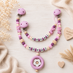 3er Set mit Namen Giraffe | Schnullerkette, Greifring & Kinderwagenkette
