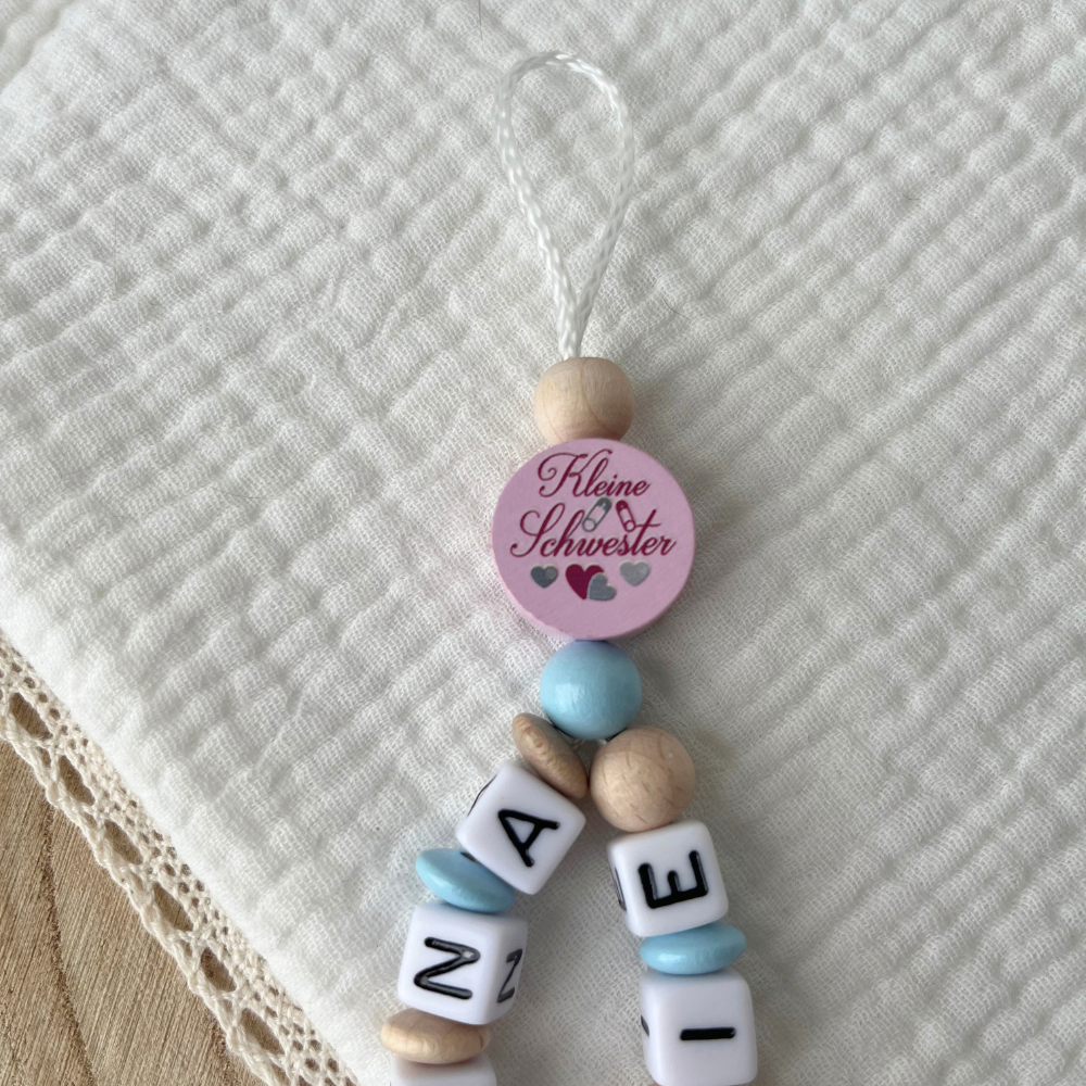 Schnullerkette mit Doppelnamen personalisiert – Kleine Prinzessin | Geschenk zur Geburt, Taufe & Babyparty