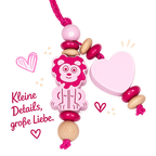 Personalisierte Schnullerkette mit Namen - Holz & Silikon - Baby Mädchen - Pink Natur - Löwen Design