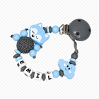 Schnullerkette mit Namen für Jungen | personalisiert | Fuchs Wolke | Blau Grau | Geschenk Geburt