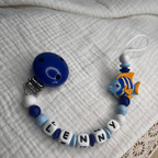 3er Set – Personalisierte Schnullerkette, Greifling & Kinderwagenkette - Fisch Oktopus Wal - Junge