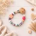 3er Set mit Namen Blume | Schnullerkette, Greifring & Kinderwagenkette