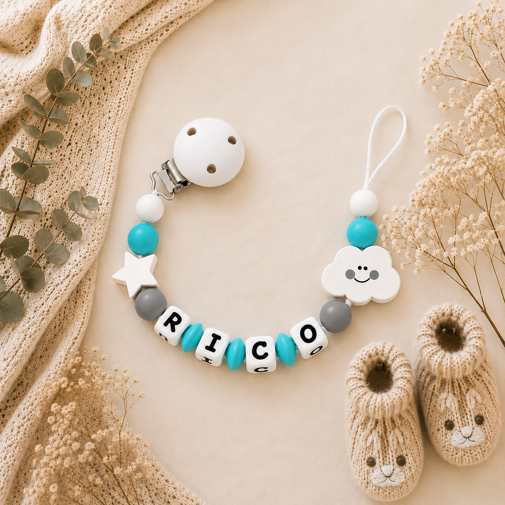 3er Babyset mit Namen – Wolke & Sterne in Türkis Mint