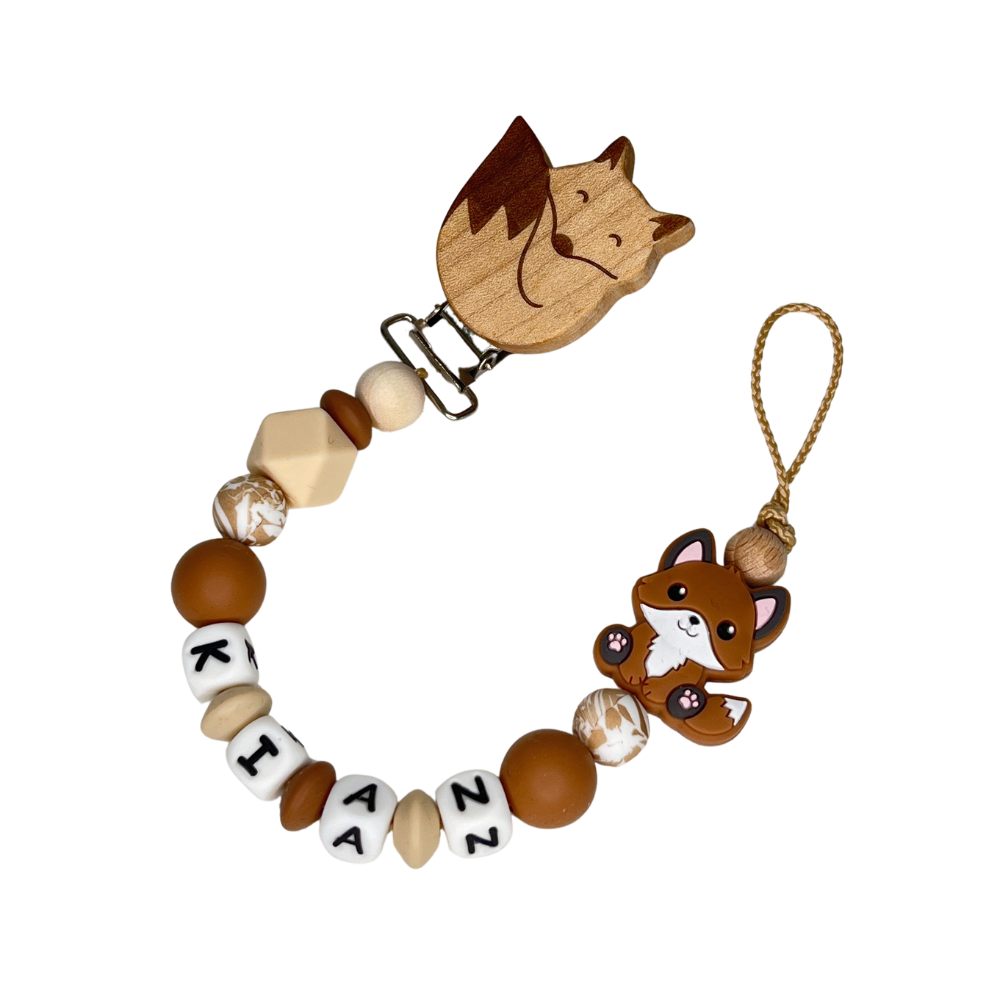 Schnullerkette mit Namen - Fuchs  für Mädchen & Jungen - Fuchs - braun natur