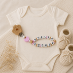 Schnullerkette mit Namen & Doppelnamen Mädchen | Personalisiert aus Holz & Silikon | Baby Geschenk zur Geburt & Taufe