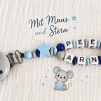 Schnullerkette mit Namen & Doppelnamen Junge | Personalisiert aus Geschenk Holz & Silikon | Baby zur Geburt & Taufe