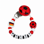 personalisierte Schnullerkette mit Namen - Holz - Baby Junge & Mädchen - Viele Farben - Fußball
