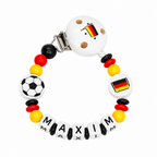 personalisierte Schnullerkette mit Namen - Holz - Baby Junge & Mädchen - Viele Farben - Fußball