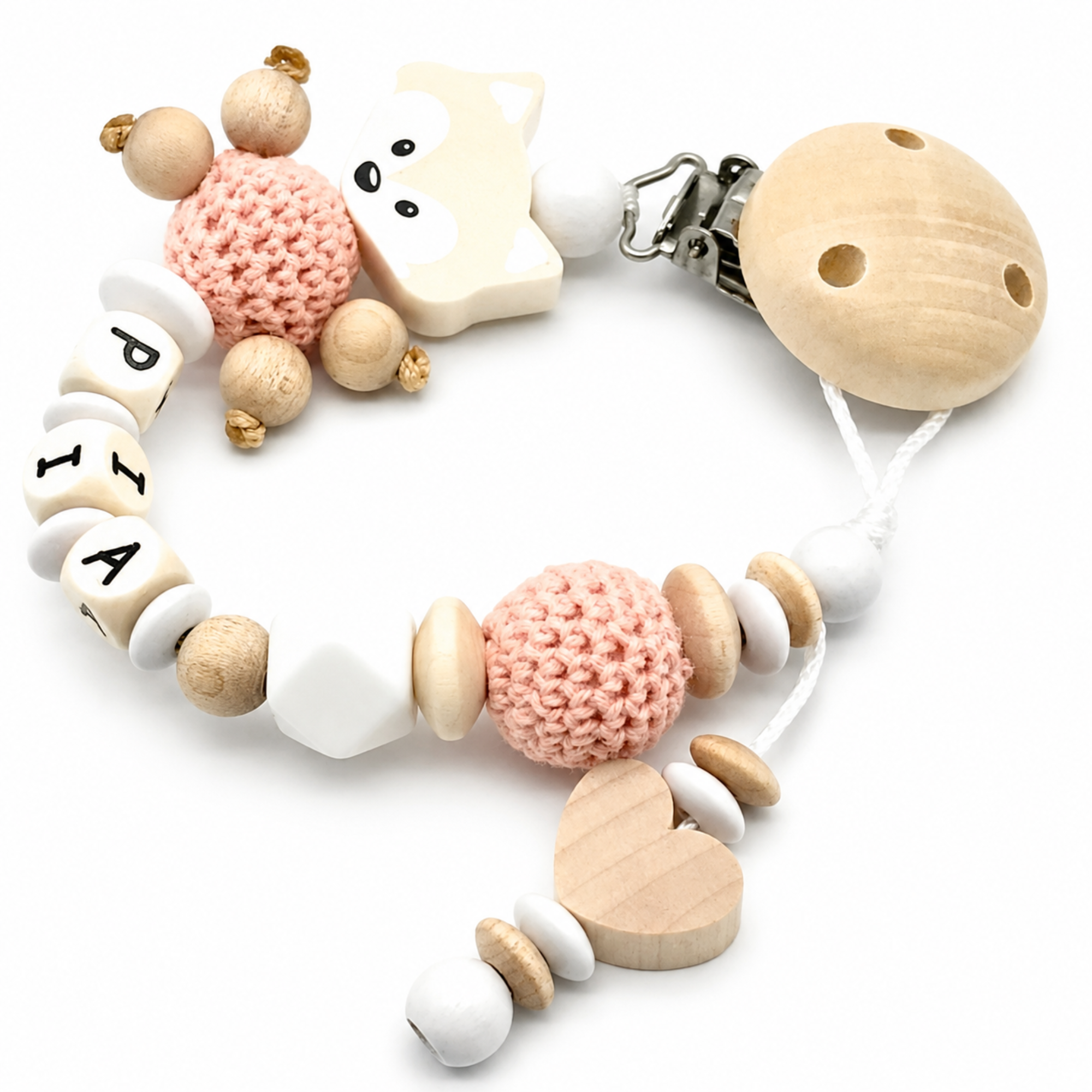 Schnullerkette mit Namen für Mädchen Fuchs Peachy
