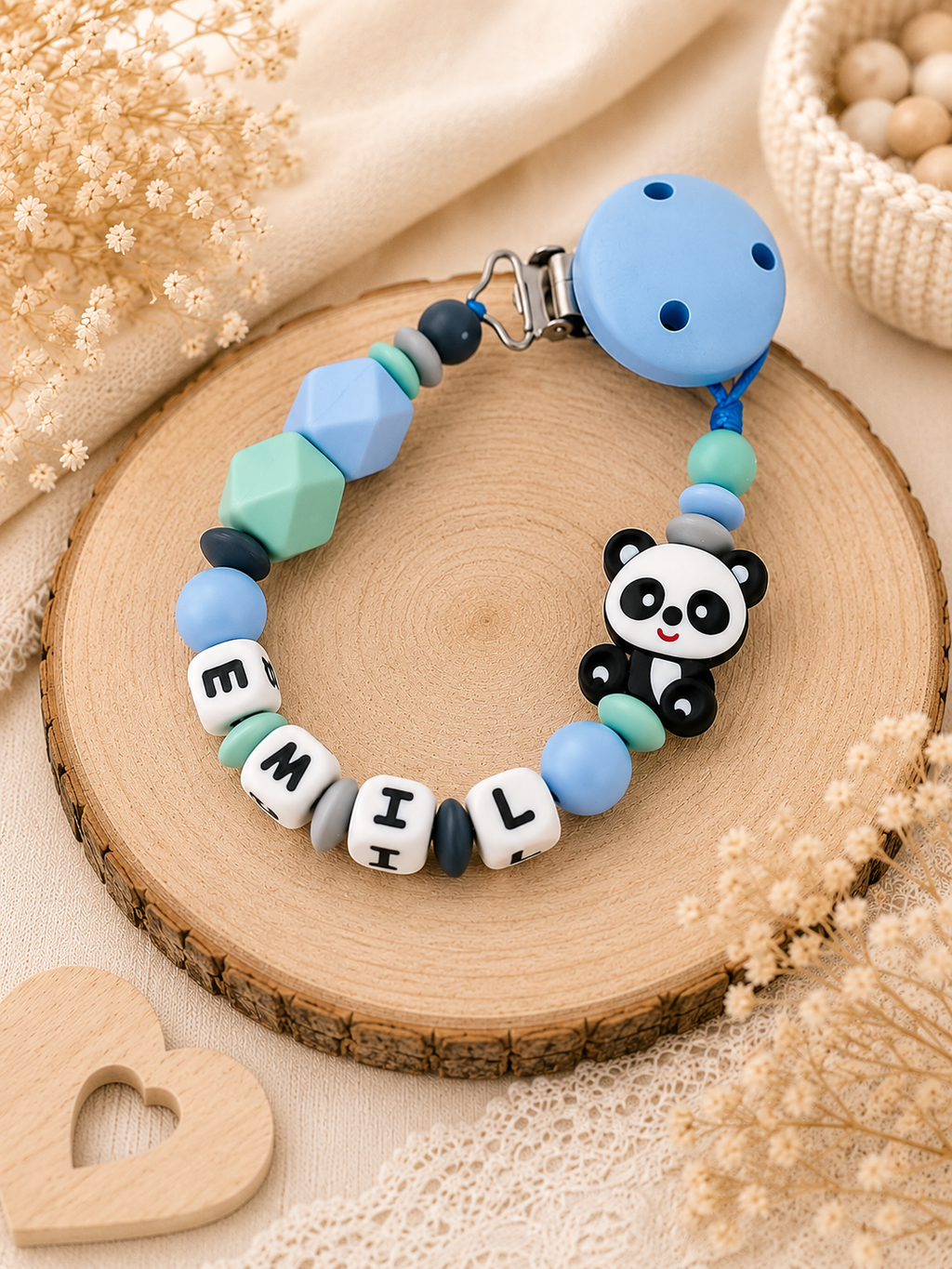 Schnullerkette & Greifling mit Namen - personalisiert - Baby Junge - Geschenk