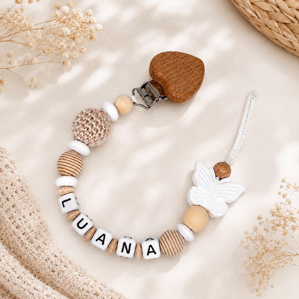 Baby Geschenkeset mit Namen | Schnullerkette, Greifling & Kinderwagenkette | Personalisiertes Babygeschenk zur Geburt & Taufe