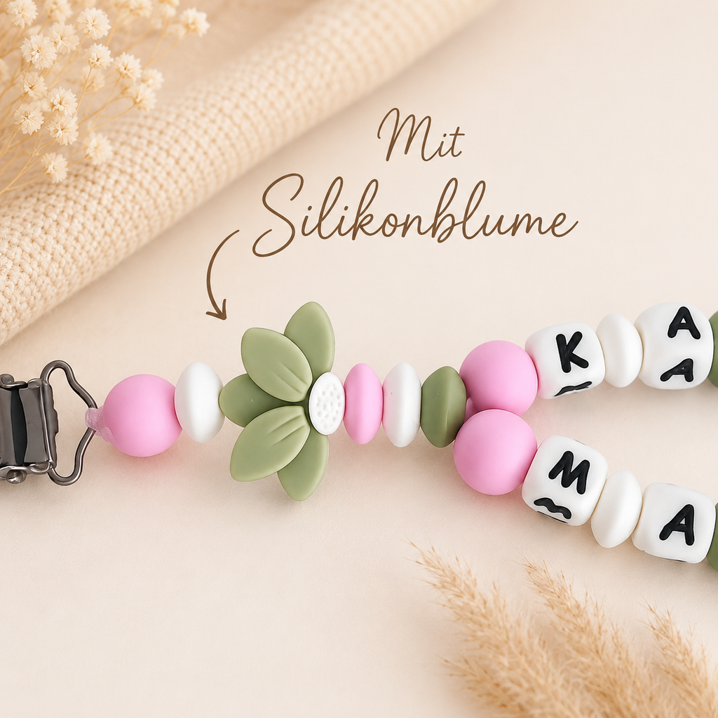 Schnullerkette mit Namen & Doppelnamen Mädchen | Personalisiert aus Holz & Silikon