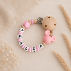3-teiliges Baby Geschenkset mit Namen | Schnullerkette, Greifling & Kinderwagenkette