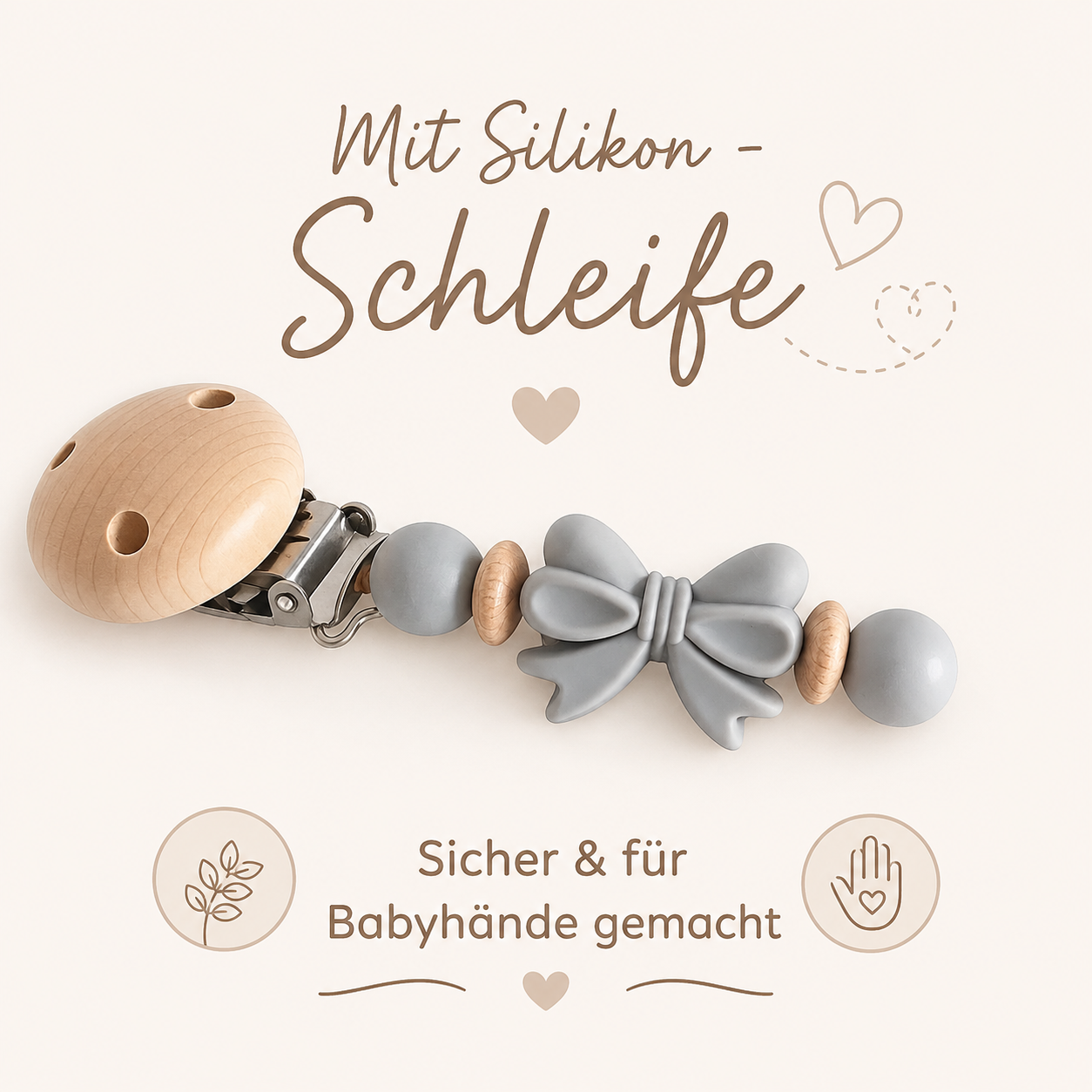 Schnullerkette mit Namen & Doppelnamen Mädchen | Personalisiert aus Holz & Silikon | Baby Geschenk zur Geburt & Taufe