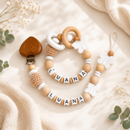 Baby Geschenkeset mit Namen | Schnullerkette, Greifling & Kinderwagenkette | Personalisiertes Babygeschenk zur Geburt & Taufe