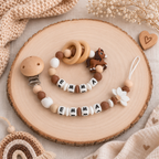 3er Set mit Namen Pferd | Schnullerkette, Greifring & Kinderwagenkette