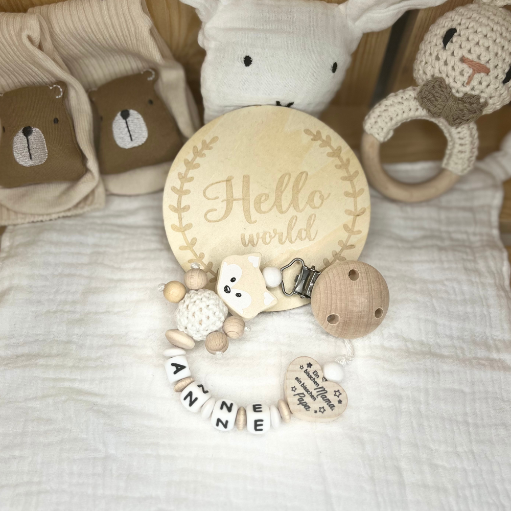 Schnullerkette mit Namen personalisiert – Baby Geschenk – Farbauswahl für Junge & Mädchen