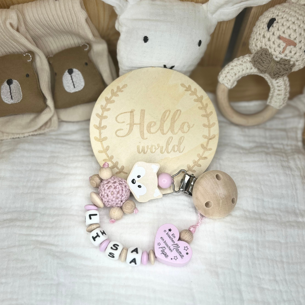 Schnullerkette mit Namen personalisiert – Baby Geschenk – Farbauswahl für Junge & Mädchen