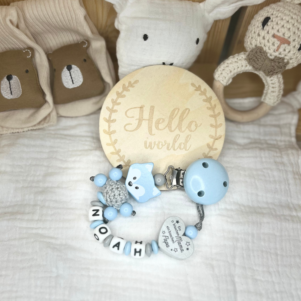 Schnullerkette mit Namen personalisiert – Baby Geschenk – Farbauswahl für Junge & Mädchen