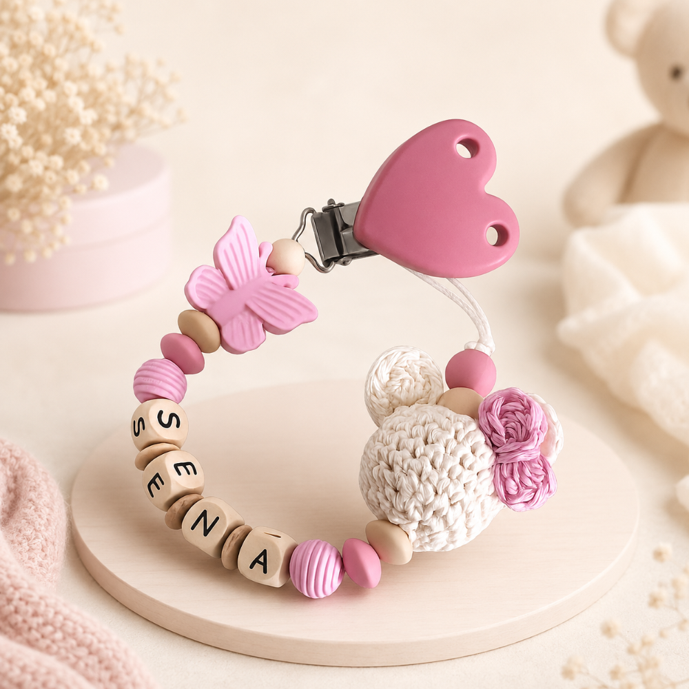 Schnullerkette mit Namen Maus - personalisierte Schnullerkette Baby Mädchen - Geschenk