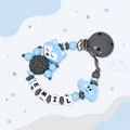 Schnullerkette mit Namen für Jungen | personalisiert | Fuchs Wolke | Blau Grau | Geschenk Geburt