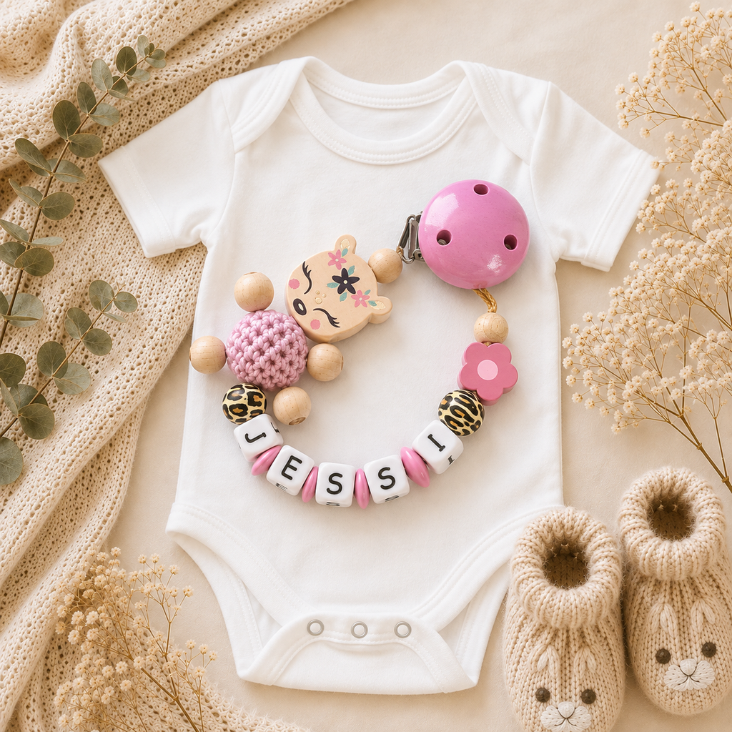 3-teiliges Baby-Set mit Namen Reh im trendigen Leo-Design