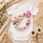3-teiliges Baby-Set mit Namen Reh im trendigen Leo-Design