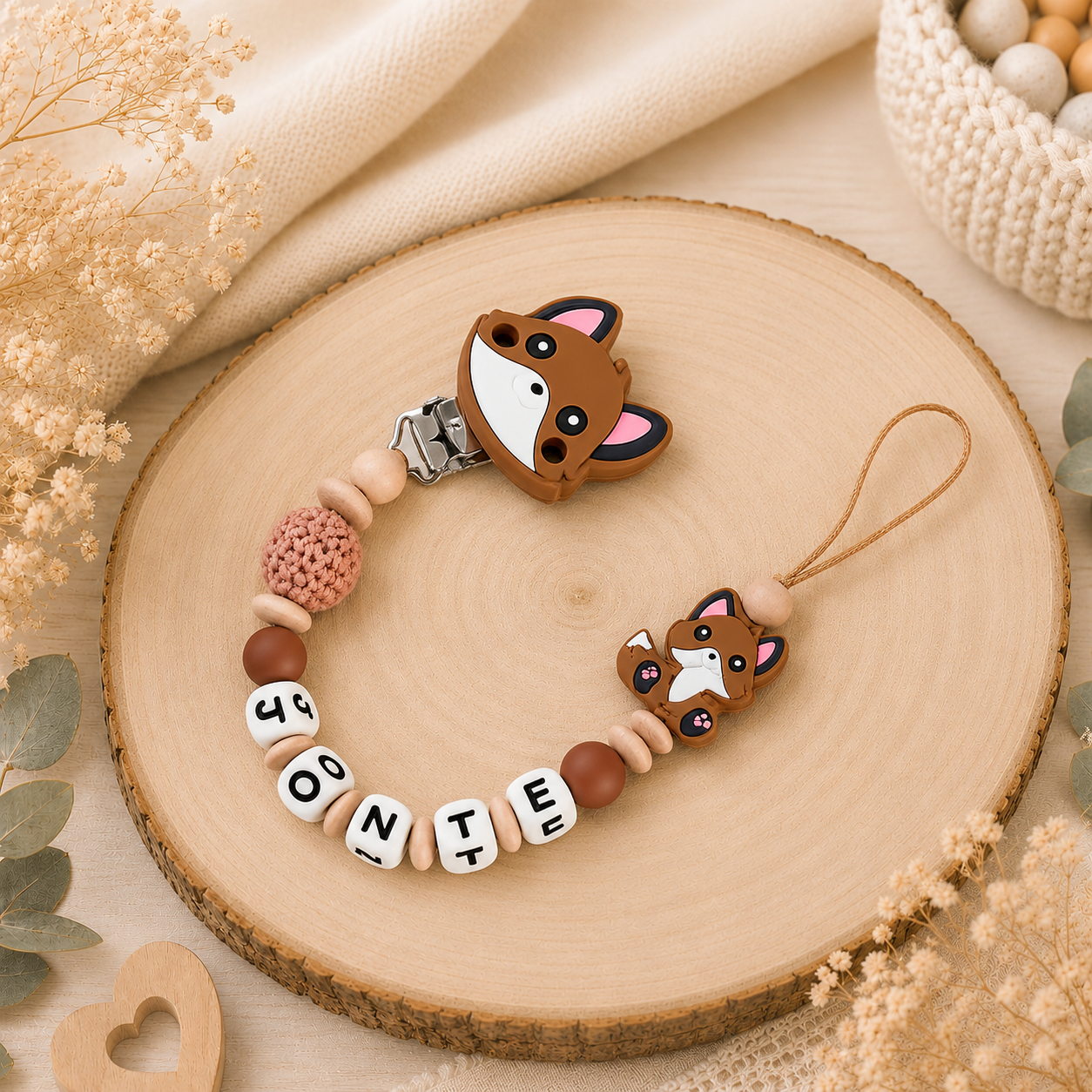 Schnullerkette & Greifling – Fuchs Mädchen Junge – Set oder einzeln - Babygeschenk