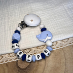 Schnullerkette mit Namen - personalisiert - Wal -  blau - Geschenk zur Geburt, Taufe, oder Babyparty