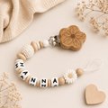 Schnullerkette mit Namen für Mädchen - Blümchen - natur weiß
