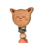 Personalisierte Schnullerkette mit Namen – Holz & Silikon – Baby Mädchen  - Peachy Beige - Blümchen Design