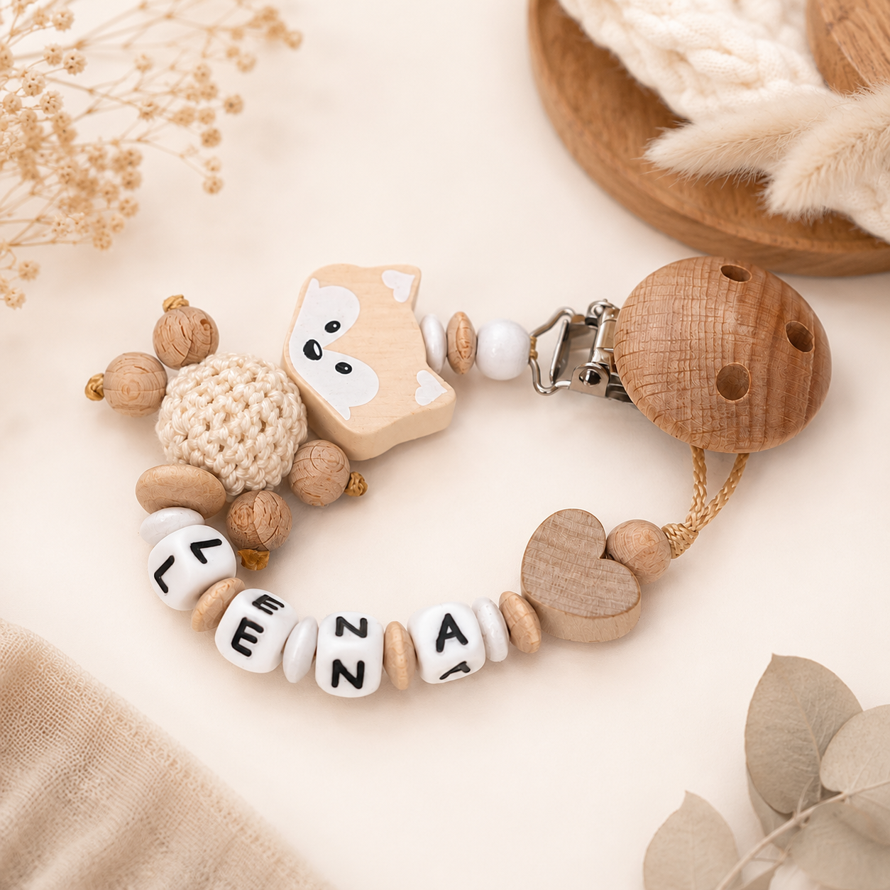 Greifling mit Namen – Fuchs Natur Weiß | Personalisiertes Baby Geschenk