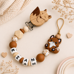 Schnullerkette mit Namen - Fuchs  für Mädchen & Jungen - Fuchs - braun natur
