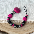 Schnullerkette mit Namen - personalisiert - Rose - Baby Geschenk - pink schwarz