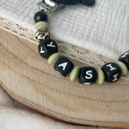 Schnullerkette & Greifring mit Namen im Leo Design - Maus - Babygeschenk - schwarz grün