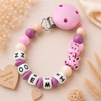 Personalisierte Schnullerkette mit Namen Giraffe – Mädchen | Pflaume, Rosa & Beige
