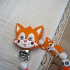 Schnullerkette mit Namen - personalisiert - Fuchs - orange weiß - Geschenk zur Geburt, Taufe, oder Babyparty