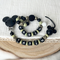 Schnullerkette & Greifring mit Namen im Leo Design - Maus - Babygeschenk - schwarz grün