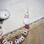 Schnullerkette mit Namen - personalisiert - Kleine Prinzessin - rosa braun weiß - Geschenk zur Geburt, Taufe, oder Babyparty